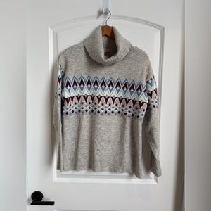 LOFT Outlet Gray Fair Isle Cowl Neck Sweater